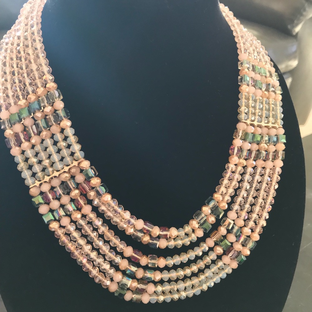 Pink and gray bib necklace